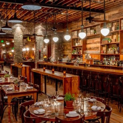 Capo Restaurant Reclaimed Heart Pine Bar