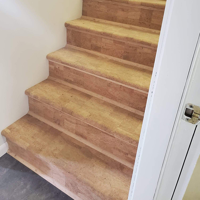Corkoleum Glue Down Cork Flooring from WECORK: Stairs Application