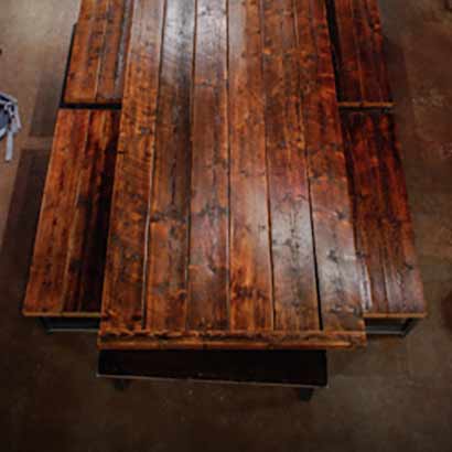 Reclaimed Spruce Wood Table & Benches