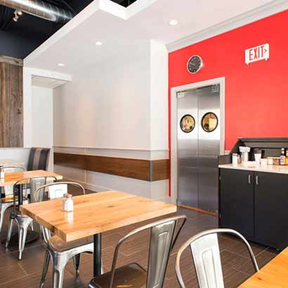 Reclaimed Barn Board Wall Paneling & Reclaimed White Oak Tables ~ Pomodori Restaurant, Georgetown, Massachusetts