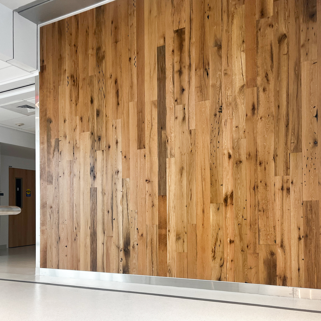 Rustic Oak reclaimed Wood Paneling in Hospital Lobby Rustic Oak reclaimed Wood Paneling in Hospital Lobby