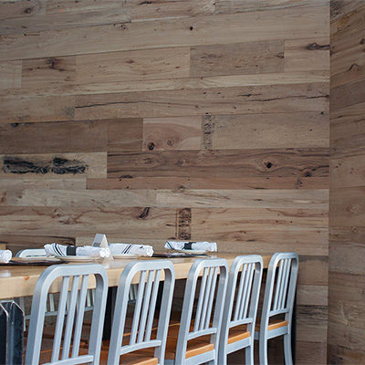 Reclaimed Oak Post & Beam Wood Paneling in Lowell, MA Restaurant