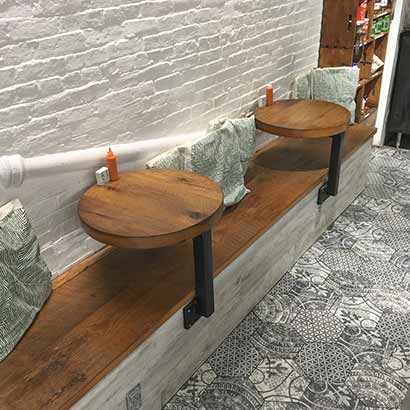 Reclaimed White Oak Seating And Tables At Boston Restaurant