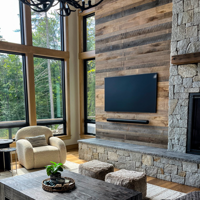 Wire-Brushed Reclaimed Oak Paneling in Maine Home. Villa Hygge Design